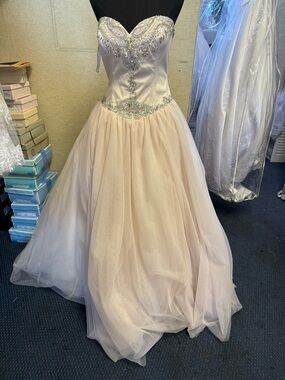 Strapless Blush Pink Beaded Ball Gown Dress